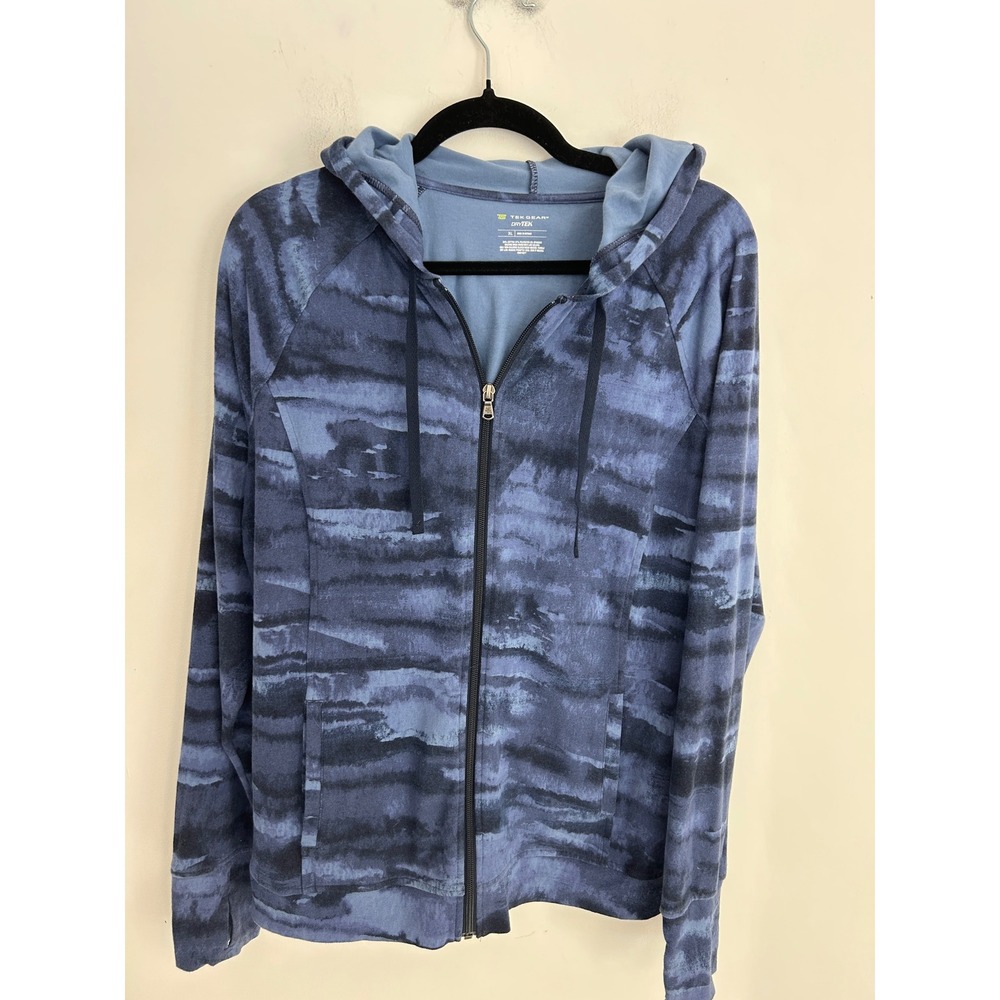 Tek Gear DryTek Womens XL Blue Tie Dye Full‎ Zip Hoodie Thumbholes Activewear